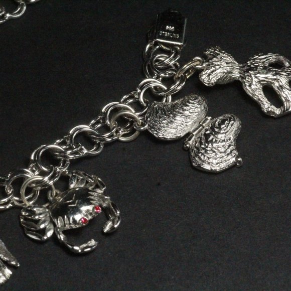 Sterling Silver Heavy 34GPink Synthetic Spinel Topaz Multi Charms Bracelet - Picture 11 of 13